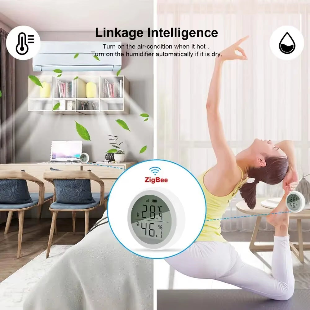 Tuya Smart Zigbee Thermometer Home Indoor Temperature and Humidity Sensor with LCD Display APP Voice Control Alexa Google Home