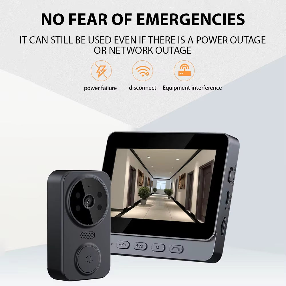 Wireless Video Doorbell with Screen 4.3'' IPS HD Smart Intercom - 2.4G Wifi, Two-Way Talk, Night Vision