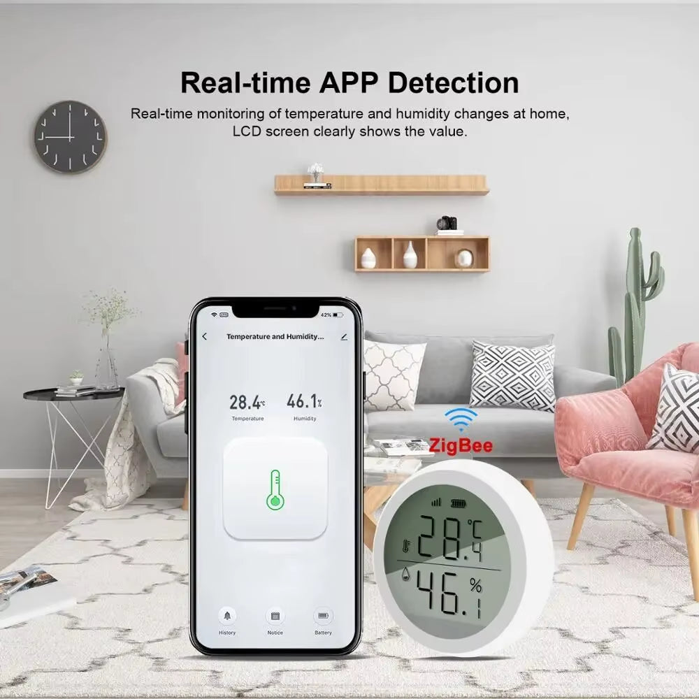 Tuya Smart Zigbee Thermometer Home Indoor Temperature and Humidity Sensor with LCD Display APP Voice Control Alexa Google Home