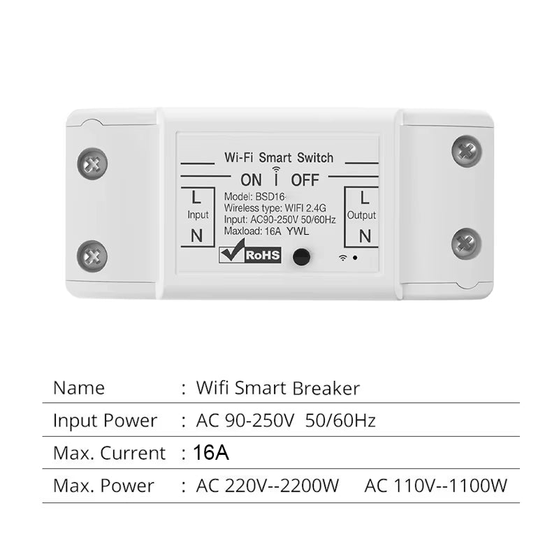 16A Wifi Smart Switch Smart Home Wireless Control Switch Relay Breaker Remote Voice Control Support Alexa Google Home Ewelink