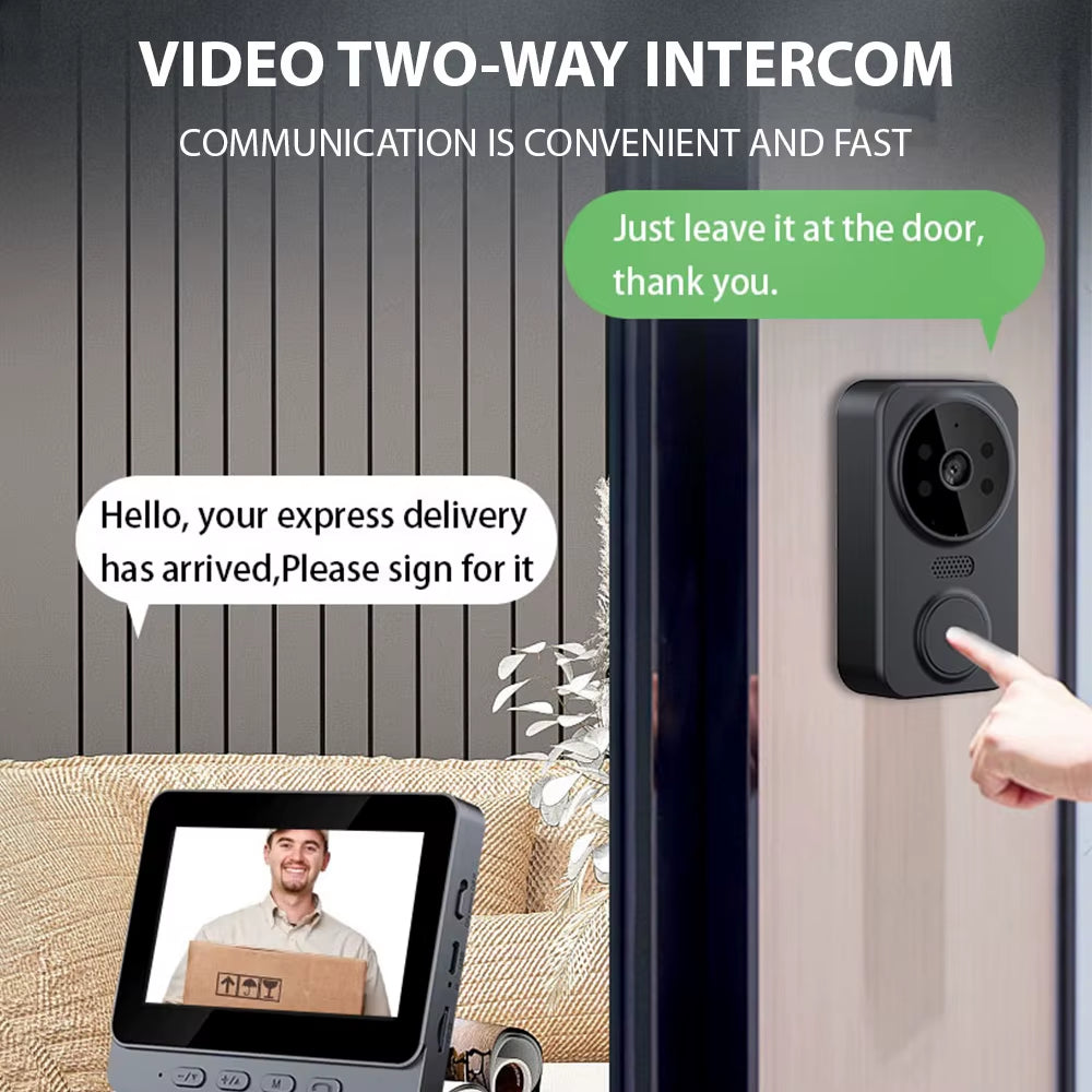 Wireless Video Doorbell with Screen 4.3'' IPS HD Smart Intercom - 2.4G Wifi, Two-Way Talk, Night Vision
