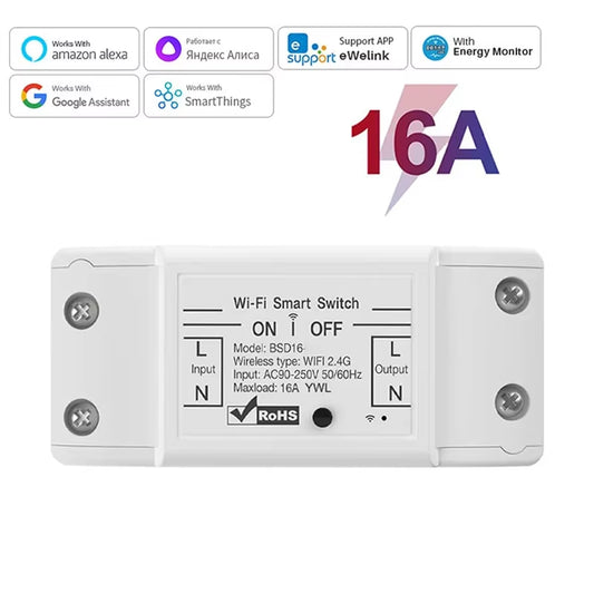 16A Wifi Smart Switch Smart Home Wireless Control Switch Relay Breaker Remote Voice Control Support Alexa Google Home Ewelink